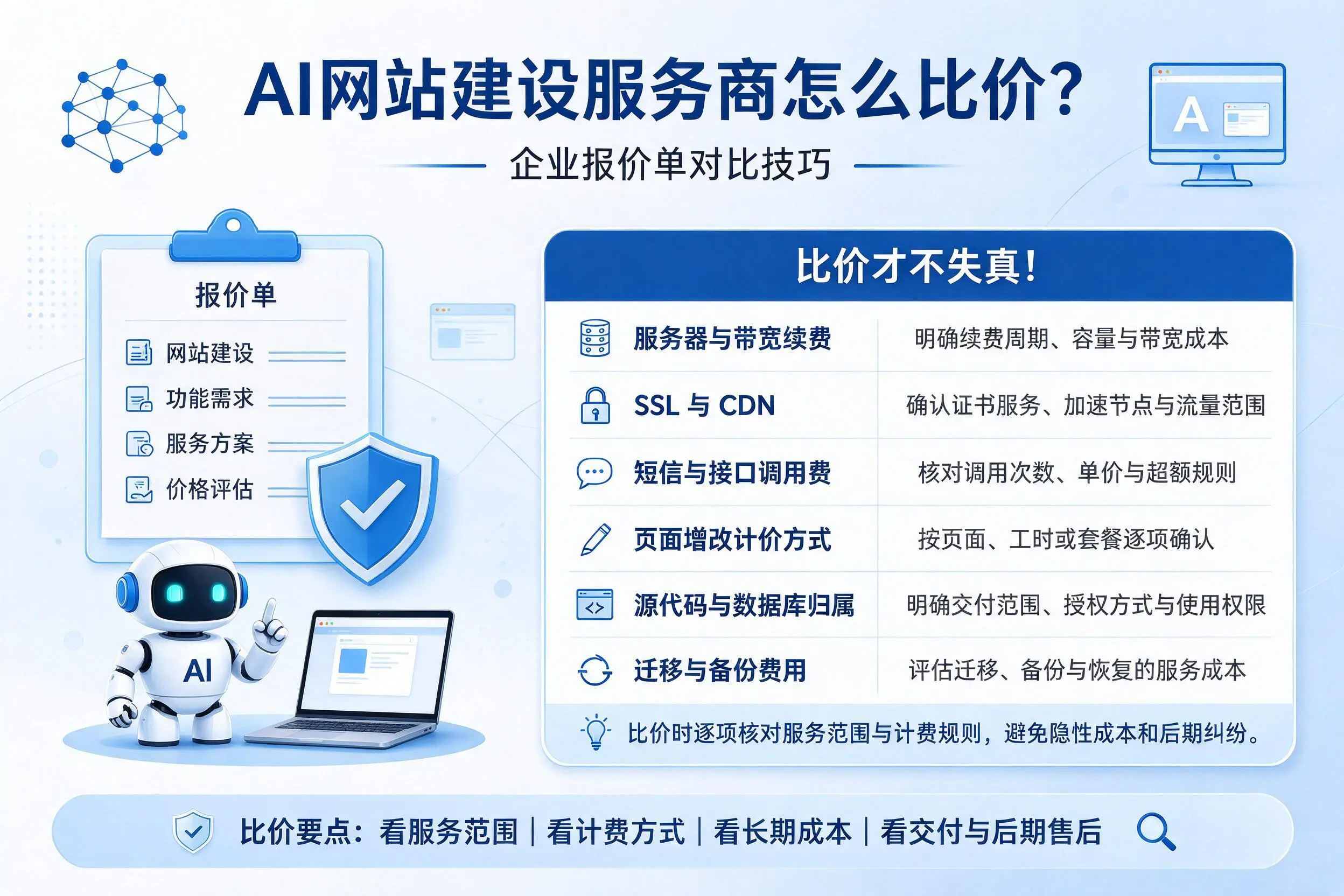 AI网站建设服务商怎么比价？遂宁企业报价单对比技巧