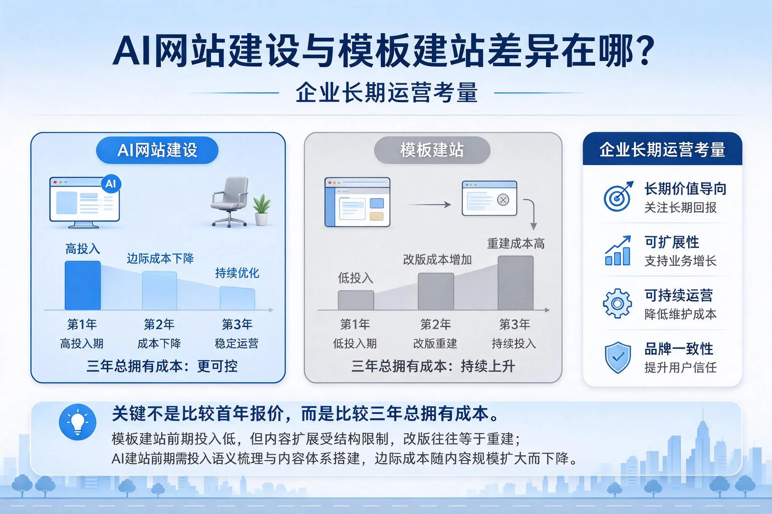 AI网站建设与模板建站差异在哪?遂宁企业长期运营考量