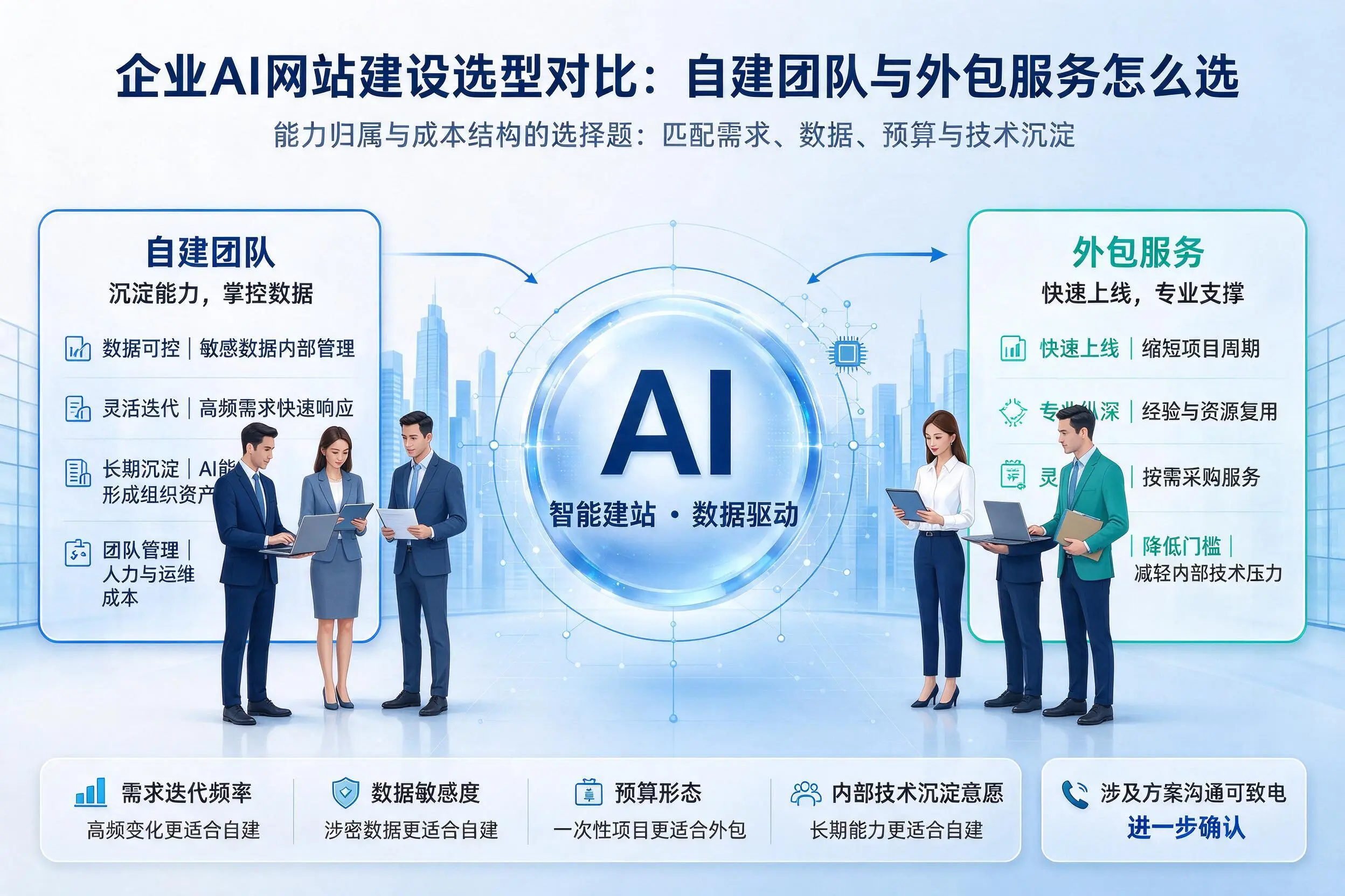 遂宁企业AI网站建设选型对比：自建团队与外包服务怎么选